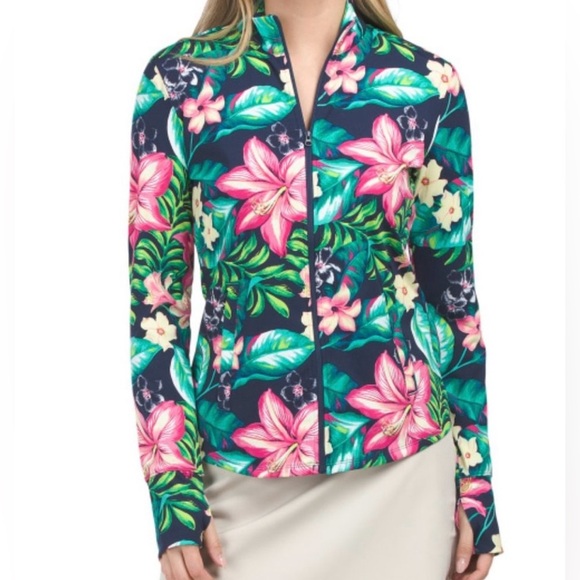 Tommy Bahama Tops - TOMMY BAHAMA Upf 50 Long Sleeve Floral Full Zip Golf Jacket Top Large